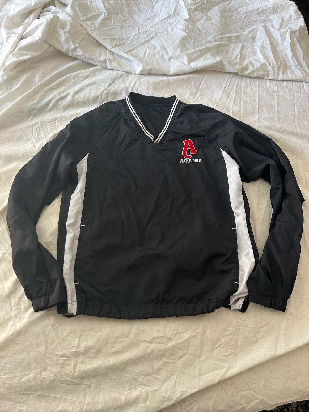Black & White Water Polo Pullover Sweater with Red A Crest